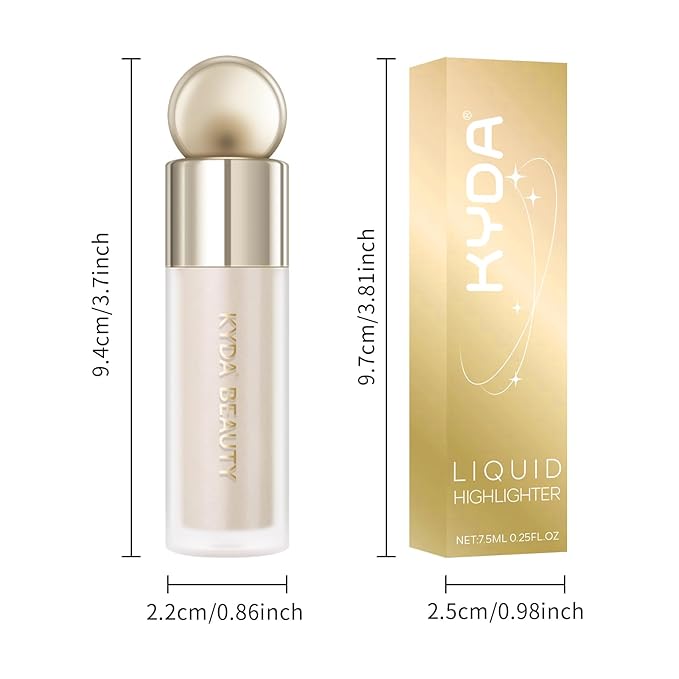 KYDA Liquid Highlighter, Natural Shimmer Tinted, Lasting Glossy Finish, Silky Creamy Lightweight Cover, Radiant Glow Face Enhancing Makeup, Body Liquid Illuminator-Champagne