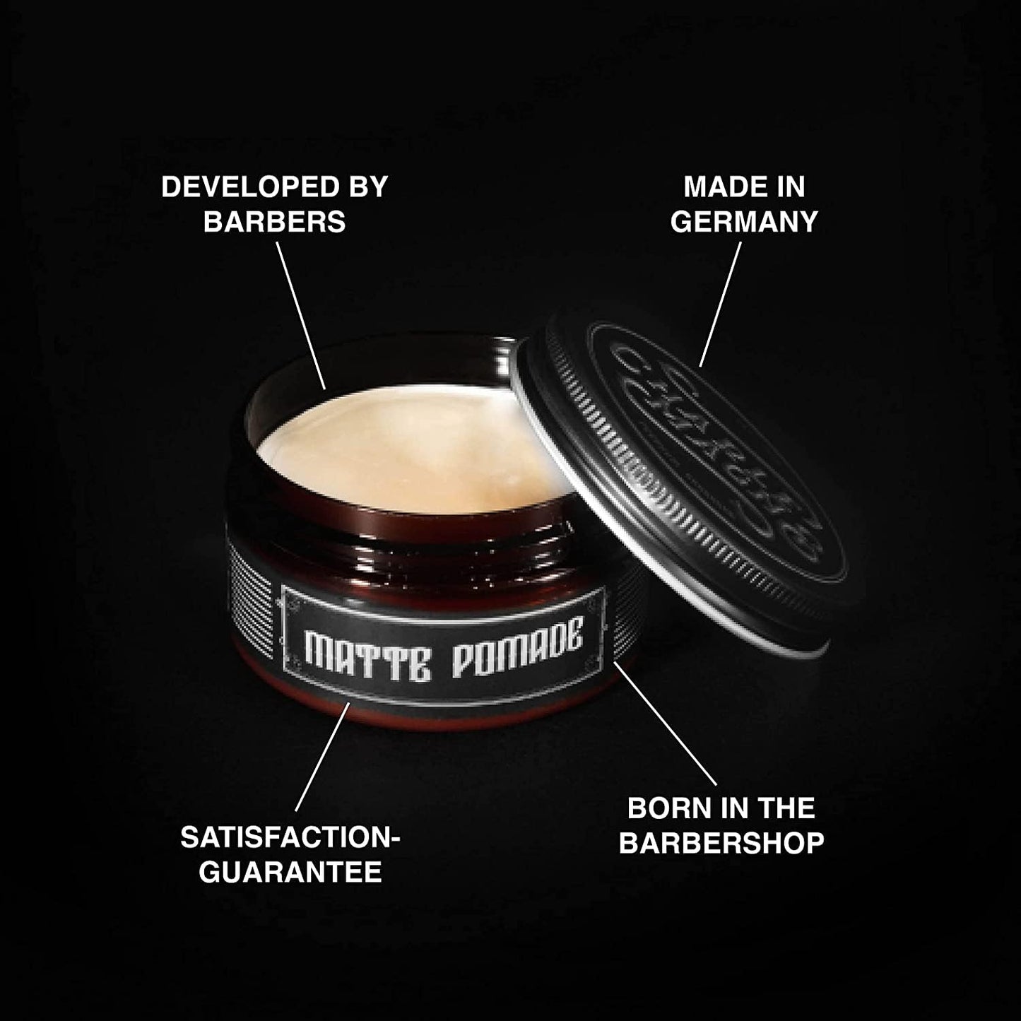 Charlemagne Matte Hair Pomade for Men – Medium Hold, 100 ml, Leather Scent – Water-Based Matte Pomade Styling Hair Cream for Men – Developed by Barbers, Made in Germany