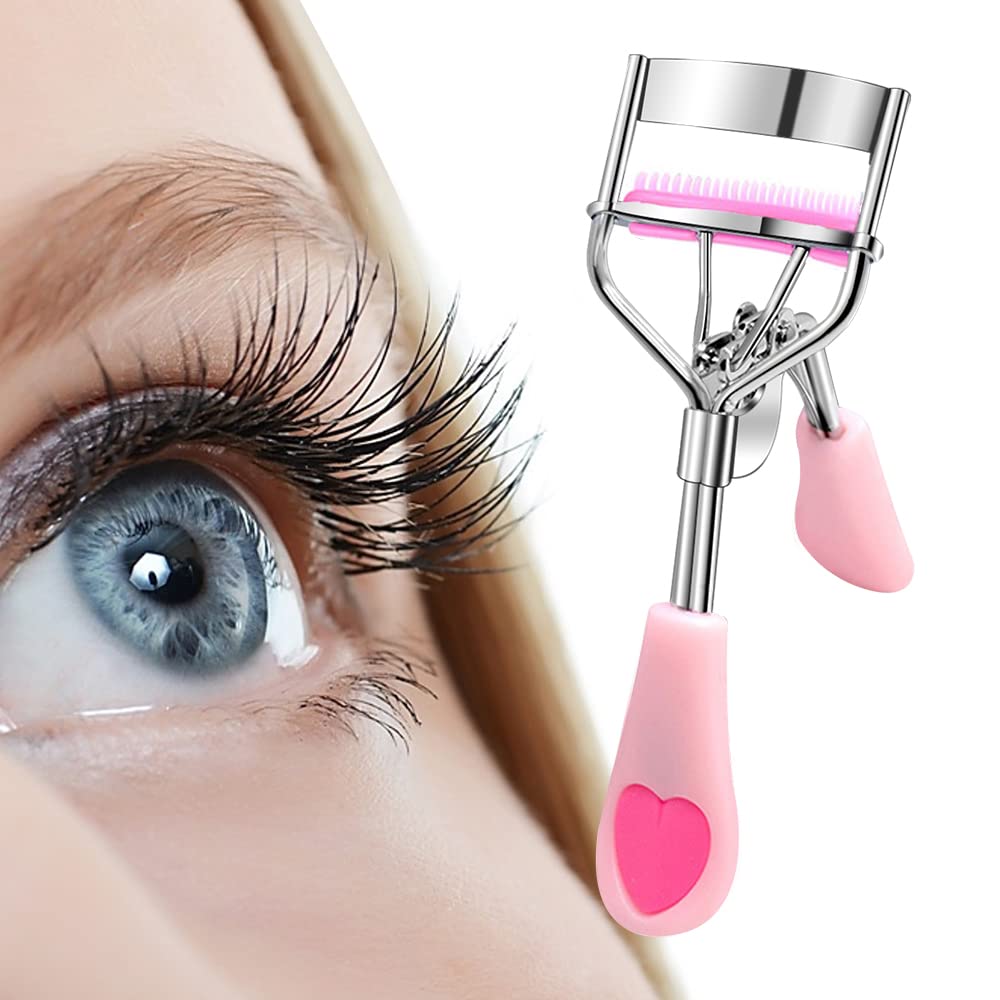 Eyelash Curler Stainless Steel with Brush Mascara Muffle False Eyelashes Accessory Best Professional Tool for Lashes Curls Pinkiou
