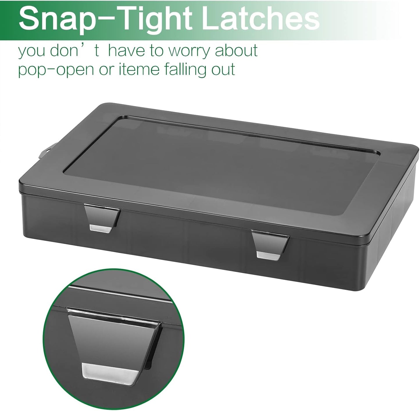 Large 24 Grids Plastic Organizer Box Adjustable Dividers,Clear Storage Box for Jewelry, Art DIY Crafts, Washi Tapes, Beads and Small Parts(Black,2Pack)