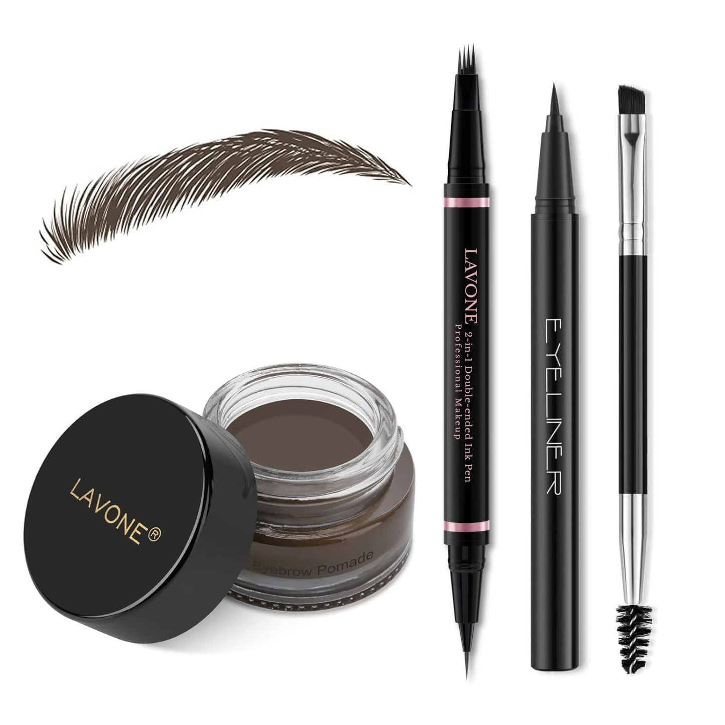 Eyebrow Pencil Makeup Kit, with Waterproof 2-IN-1 Microblading Eyebrow Pen, Eyebrow Pomade, Eyeliner and Dual-ended Eyebrow Brush, Brow Pencil Kit for Natural Eyebrows - Medium Brown