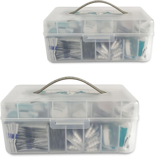 Bandage Organizer with Lid and Handle, Plastic Bandaid Storage Container for Home Medicine Cabinet, First-Aid Holder for Strip, Medical Elastic Wrap, Alcohol Swab Sorter Box, 2 Pack