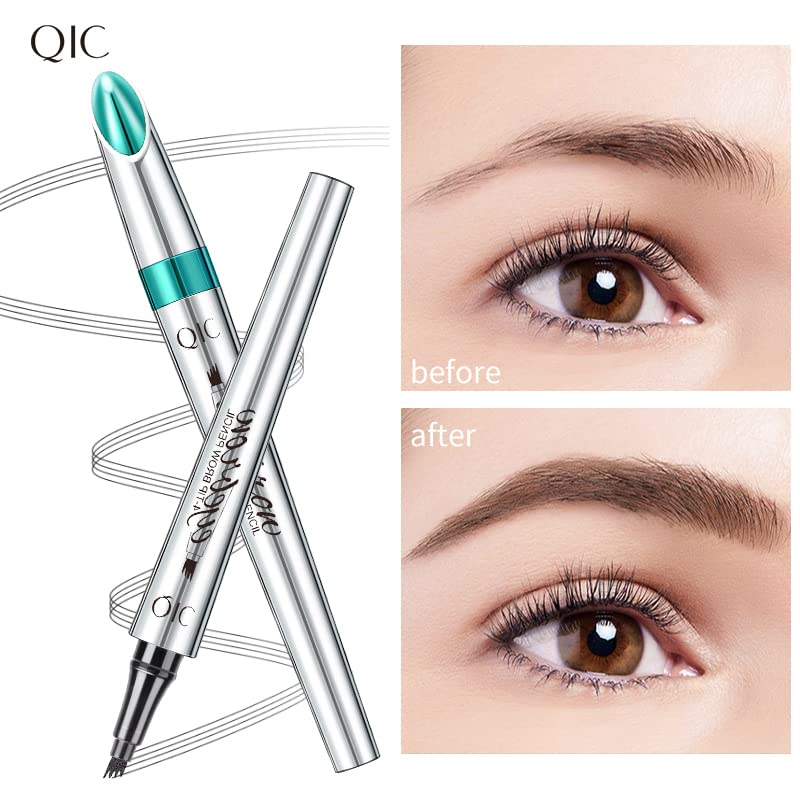 Microblading Eyebrow Pen - Long-Lasting 4D Four-Tip Waterproof Eyebrow pen with Triangular Tip Easy Application for Beginners for Natural Eyebrows (Black)