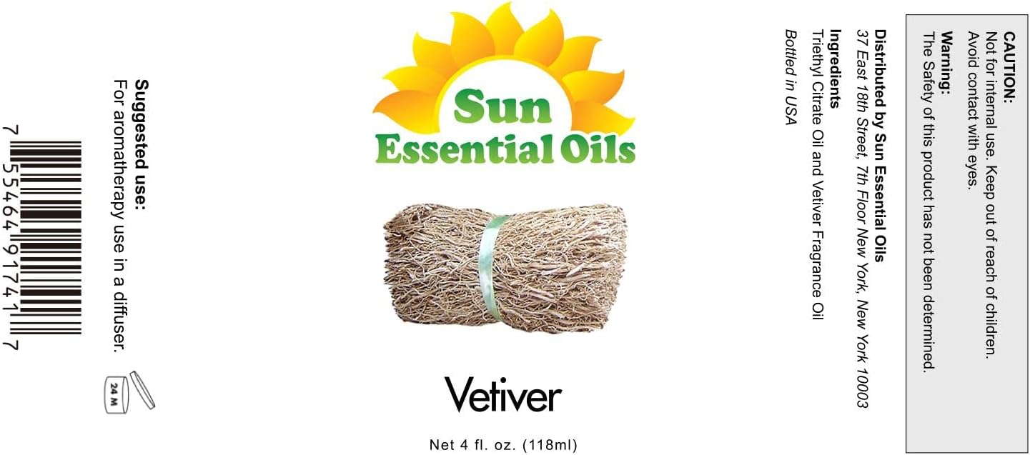 Sun Essential Oils Vetiver Essential Oil, 4 oz, for Aromatherapy – Vetiver Oil