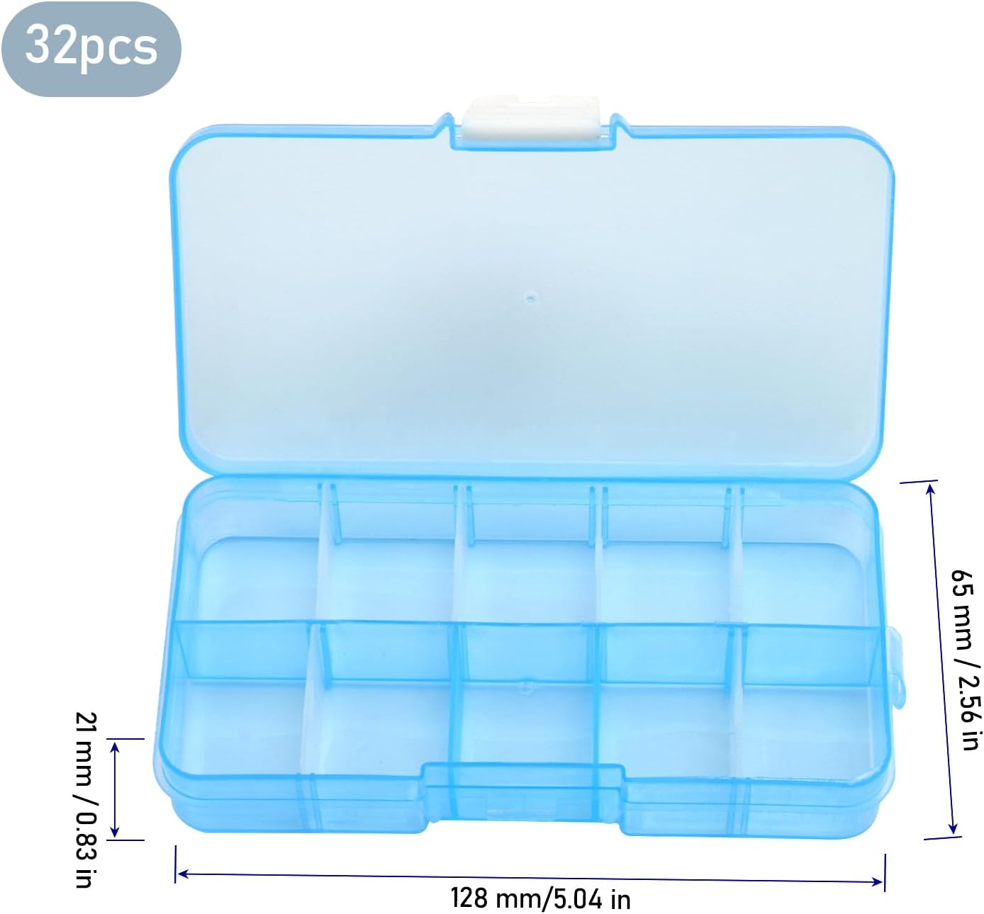 KINJOEK 32 Pack 10 Grids Plastic Bead Organizer Containers Storage, Adjustable Dividers Diamond Jewelry Craft Painting Storage Case, Colors Small Fishing Tackle Box for Sewing Cross Stitch Accessories