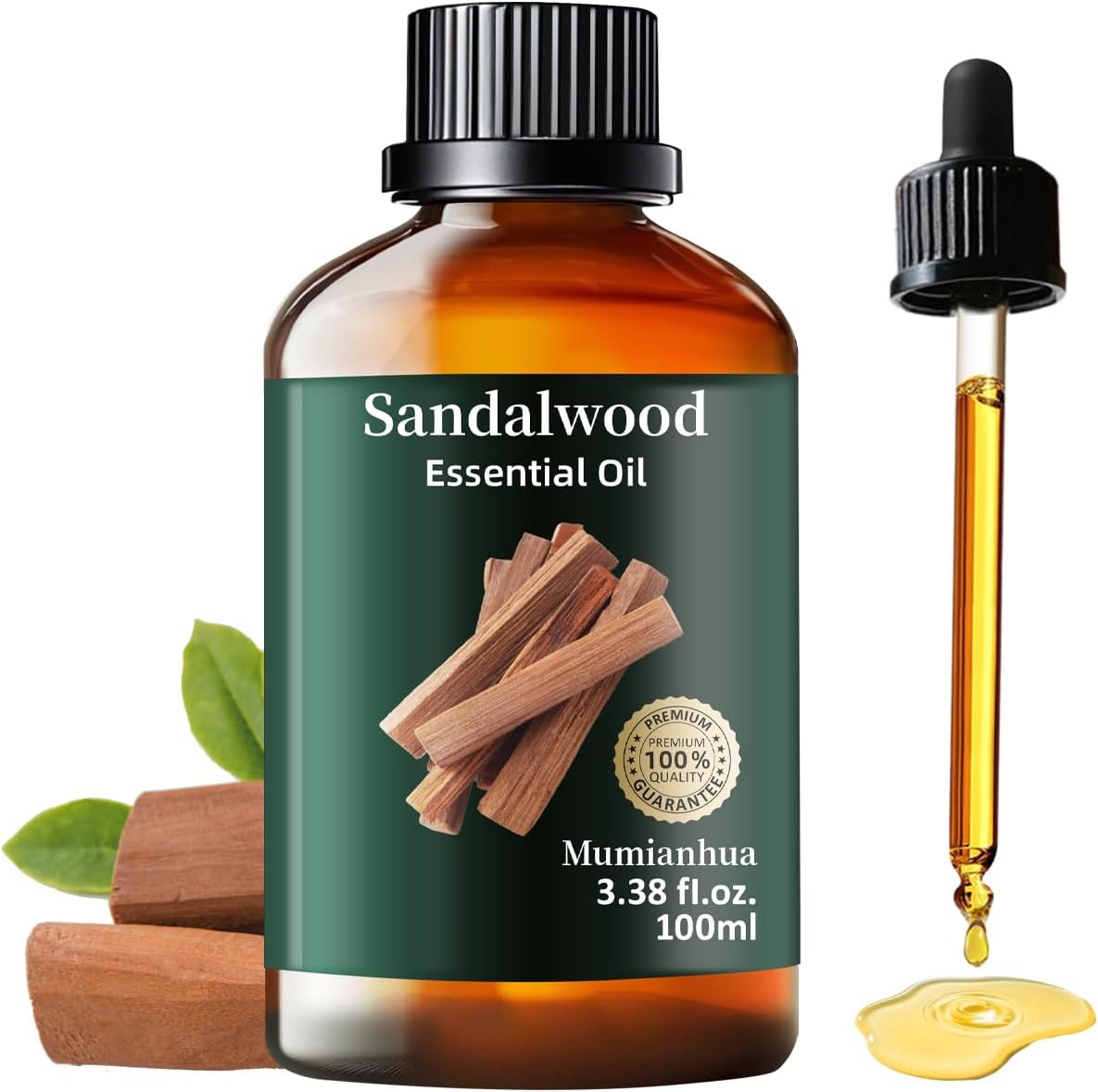 Sandalwood Essential Oil Pure，Mumianhua Natural Sandalwood Oil Undiluted Therapeutic Grade Aromatherapy Oil for Diffuser, Skin, Hair, Massage, Candle & Soap Making 3.38 Fl Oz