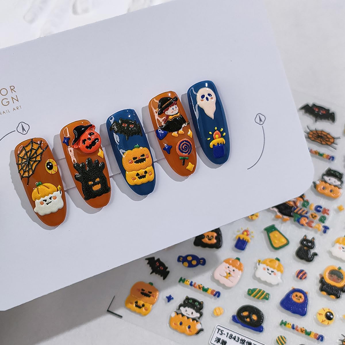 Halloween Nail Stickers, Spider Web, Pumpkins, Cat, Ghosts Nail Art Design 5D Manicure Decal Self-Adhesive Nail Supplies Accessories for Women
