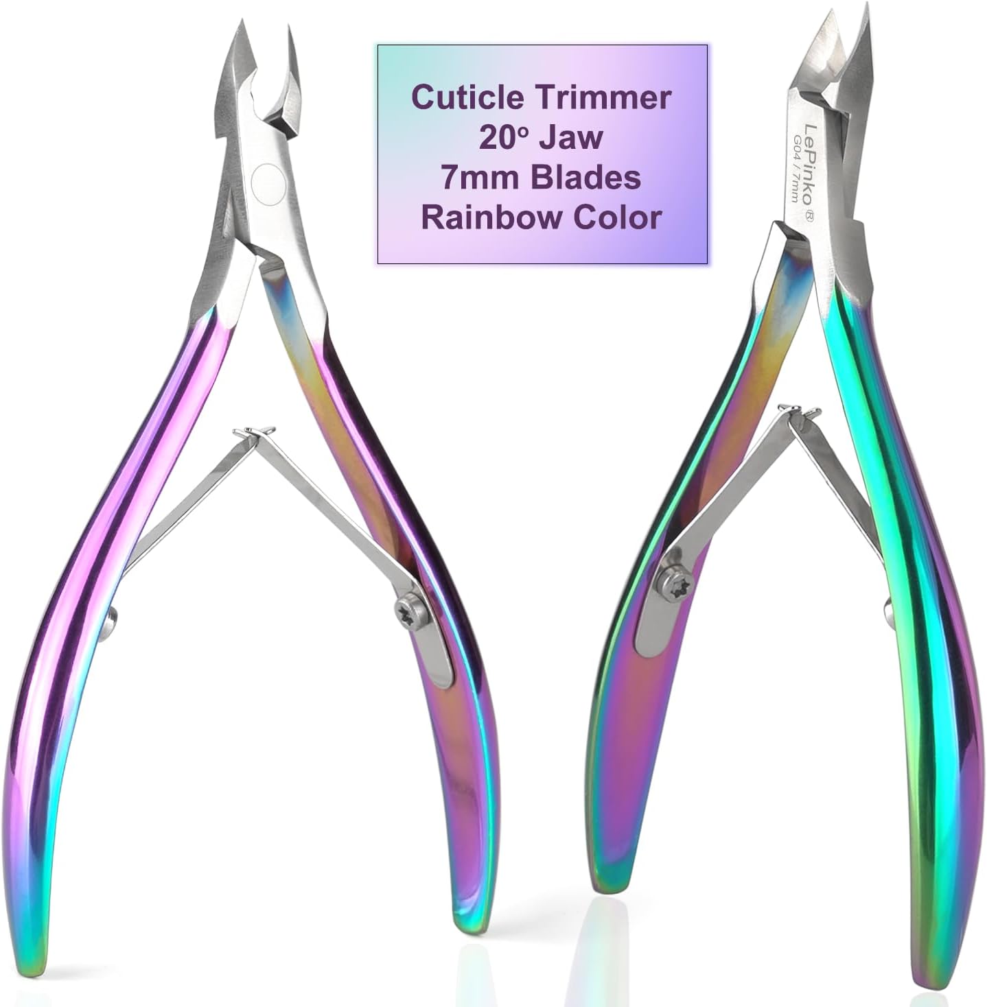 LePinko Professional Cuticle Trimmer kit, Super Sharp Dead Skin Clipper, Labor-saving Cuticula Remover for Fingernail Toenail, Home Salon Use, 7mm Jaw, Rainbow Color