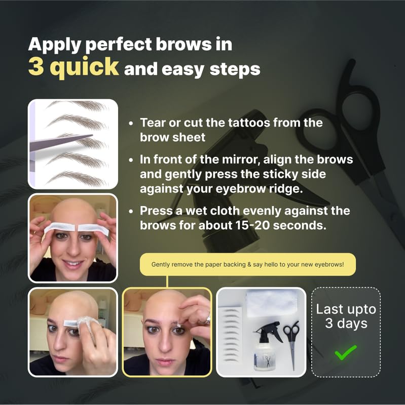 20 Pairs Medium Brown Temporary Eyebrow Tattoos, Waterproof and Smudge-Proof Medium Sassy Swerve Style Realistic Eyebrow Stickers for Women, Easy to Apply, Won't Work on Existing Brows