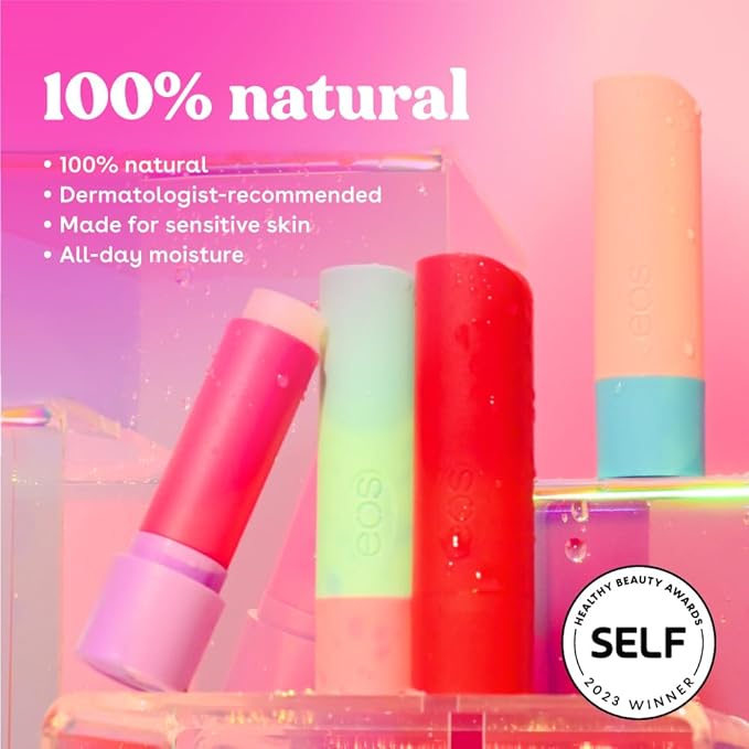 eos 100% Natural Lip Balm - Strawberry Peach and Pineapple Passionfruit, Dermatologist Recommended, All-Day Moisture, 0.14 oz, 2 Pack