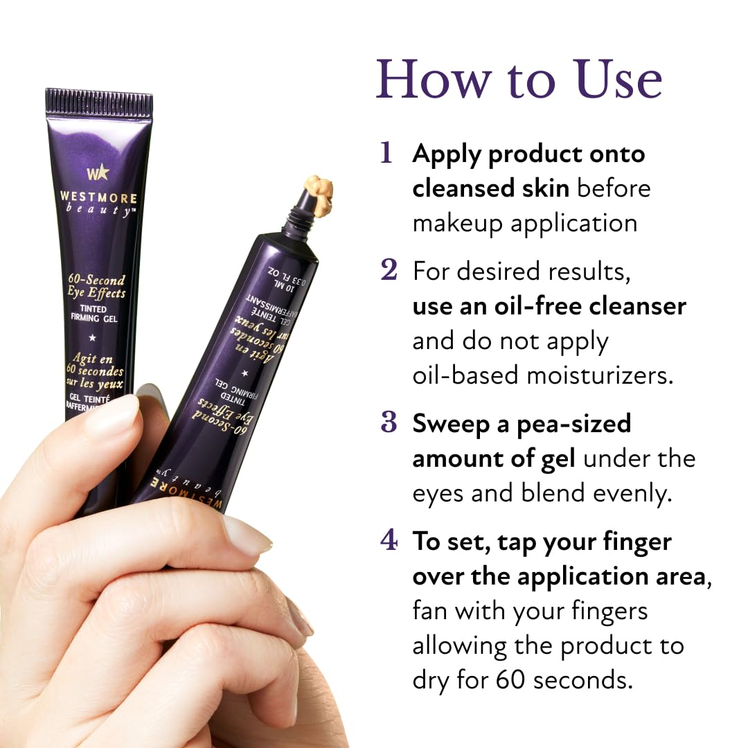 Westmore Beauty 60 Second Effects Tinted Firming Gel - Under Eye Cream For Puffiness And Bags Under Eyes - 20 mL Light to Medium - 0.68 Fl Oz