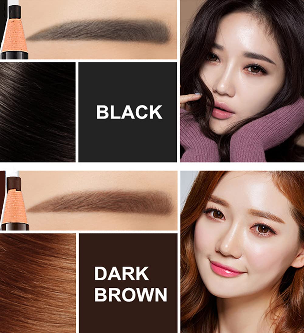 Go Ho 6 PCS Eyebrow Eye Liner Pencil Set,Easy to Color Sweatproof Eye Brow Pencil,Professional Long-lasting Eyeliner Gel Makeup Brow Tint Pen,3 Colors(Black,Brown,Dark Brown)