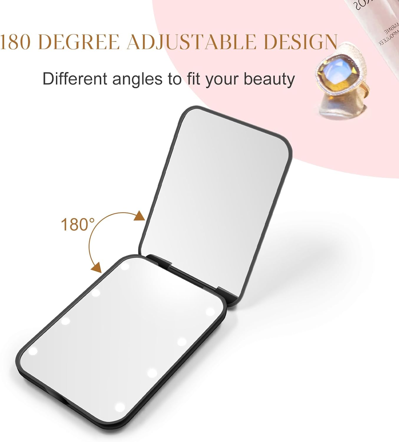Compact Mirror, 1X/3X Magnification LED Pocket Mirror with Nternal BIattery, Pink Mini Mirror for Purse, Pocket,Travel and Present