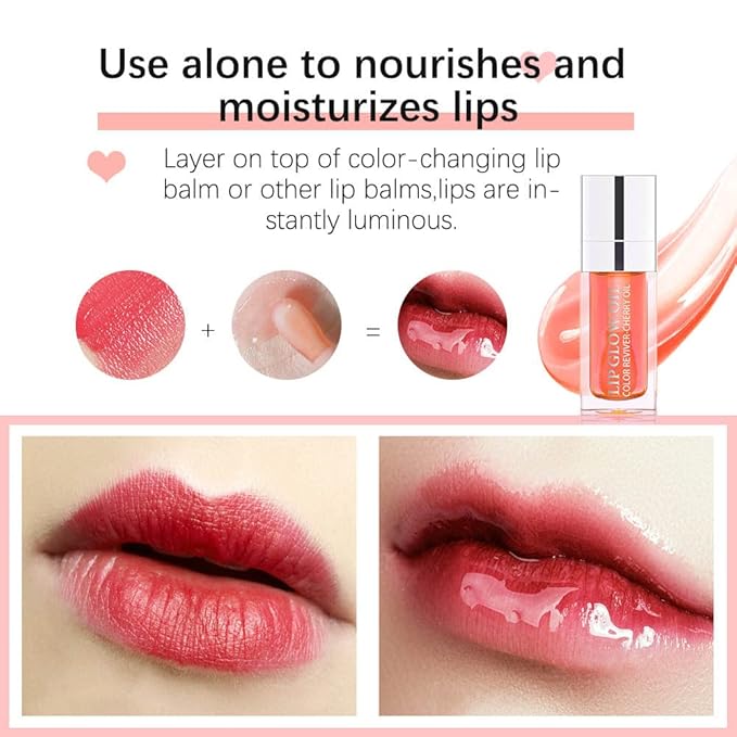 Lip Glow Oil, Care Of Lips Enjoy Lip Spa, Lip Color Oil, Hydrating Lip Balm, Lip Oil Gloss Tinted Hydrating Lip Care, Lip Lines Lip Crystal Jelly Moisturizing (004 Coral)