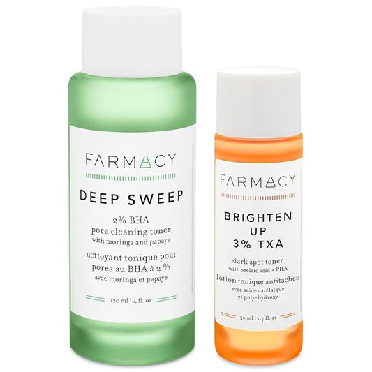 Farmacy 2% Salicylic Acid Toner for Face + 3% Tranexamic Acid Brightening Toner - Exfoliating Skincare Set to Minimize Pores + Reveal a Healthy-Looking Complexion (2 Count)