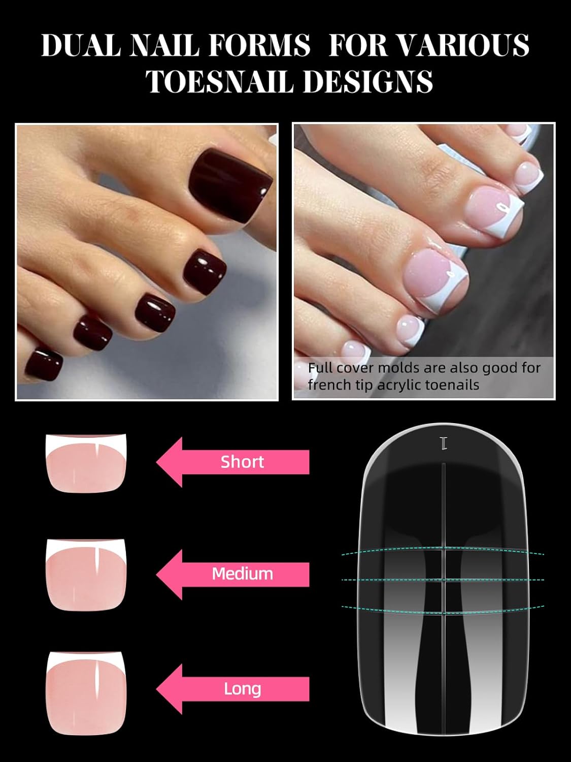 EBANKU Poly Gel Nail Forms Kit for Toes - 150PCS Reusable Dual Toenail Forms for Builder Gel, Toe Nail Kit with 2.5oz Slip Solution, Brush, File, 5PCS Clips - 15 Sizes