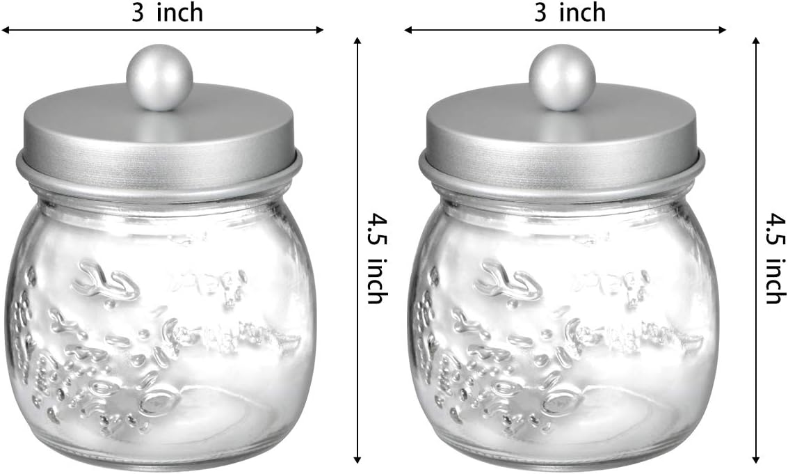 SheeChung 2 Pack Qtip Holder for Bathroom, Cotton Swab Holders, Cute Mason Jars Decor, Bathroom Decor and Accessories for Cotton Round Pads, Balls, Floss Pick - Frosted Silver