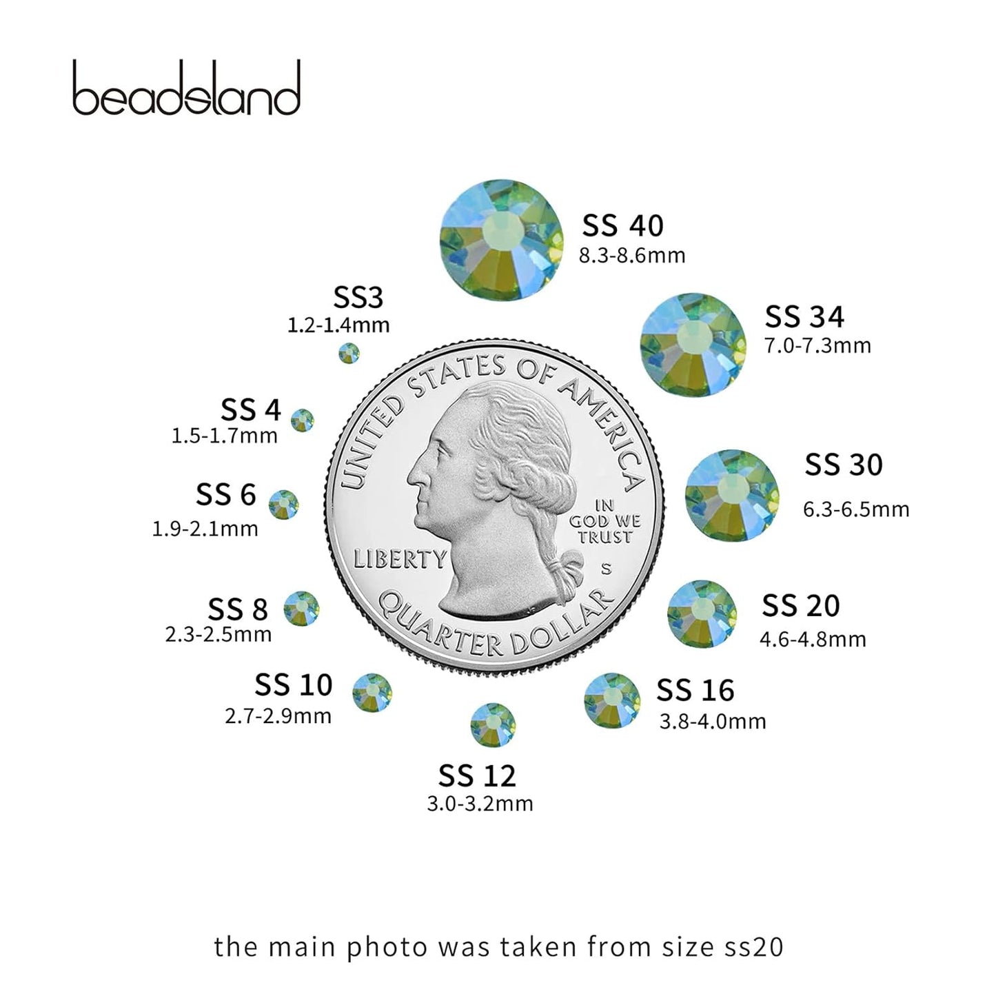 Beadsland 288 Pieces Flat Back Crystal Rhinestones Round Gems,Peridot AB,SS30,6.3-6.5mm