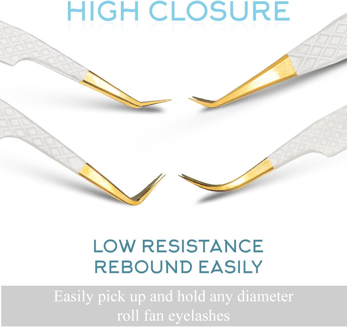 SIVOTE Fiber Tip Lash Tweezers for Eyelash Extensions with Diamond Grip, White, Set of 4 - Precise Tips Japanese Steel for Classic, Volume & Mega Volume Lashes, Anti-Rust - Ideal for Lash Artists