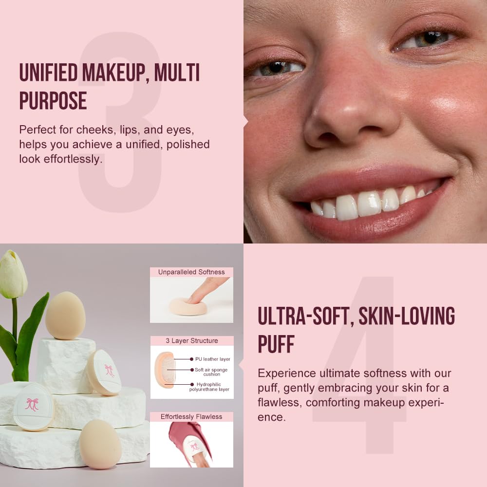 Multi-Use Makeup Cream Blush Stick, Unidollss 3-in-1 Buildable Powder Blush Stick for Cheeks, Eyes, and Lips, Hydrating formula, All day wear, Easy Application with Thumb Puff Included (04 FLIRT)