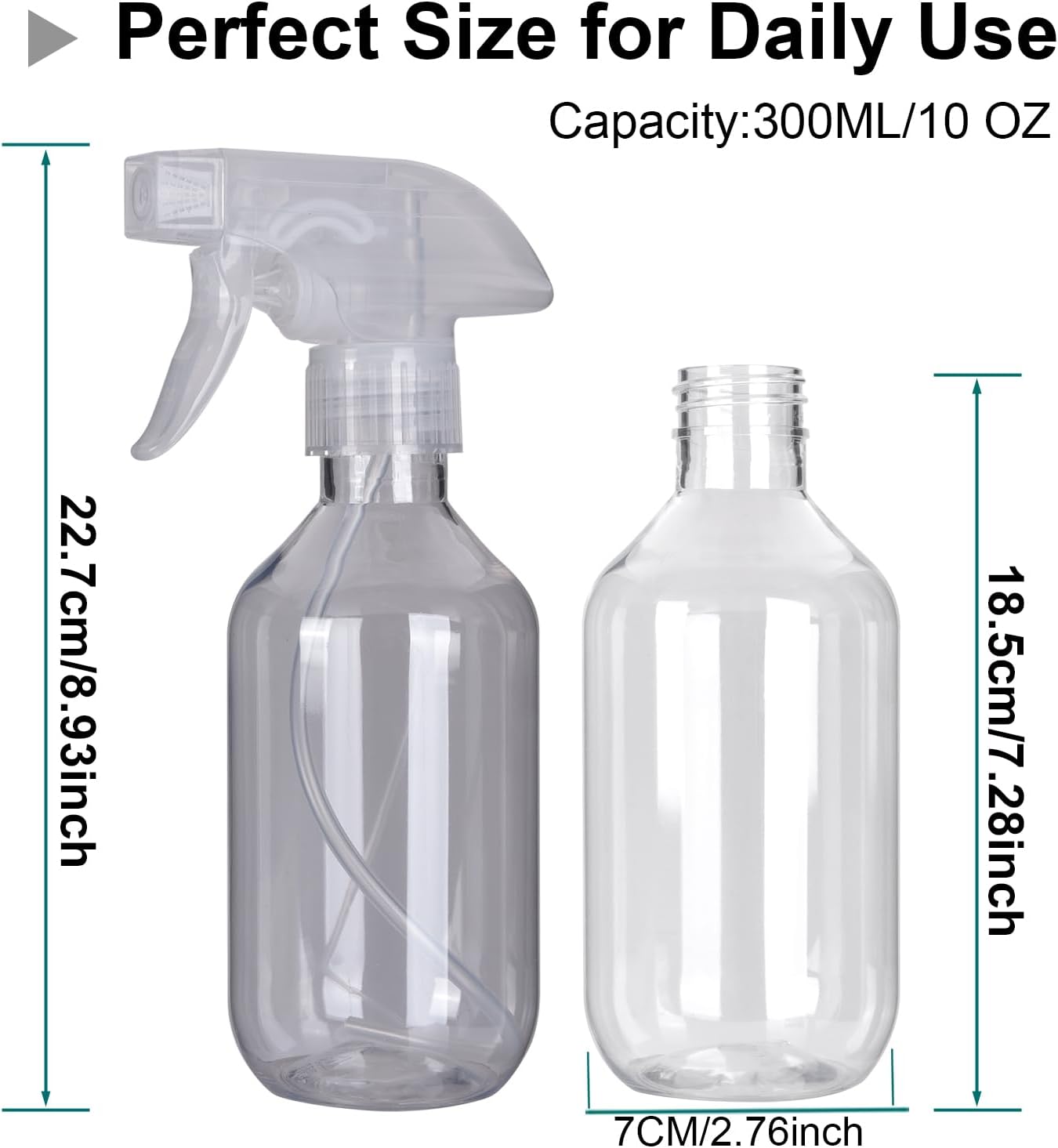 Plastic Spray Bottles - 10.5OZ/300ML Empty Spray Bottles for Cleaning Solutions,Pet, Essential Oils, Hair, Cooking - Mist/Stream Water Bottle