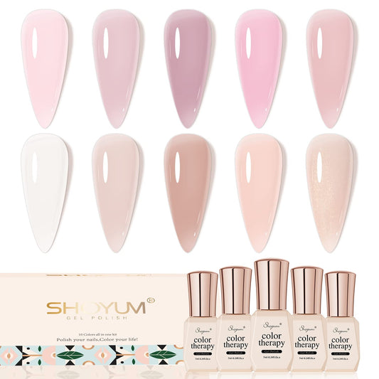 Nude Pink Gel Nail Polish Set, 10 Colors Neutral Nude Gel Polish Kit Translucent Milky White Purple Spring Summer Trend Nail Art DIY Manicure at Home Gifts for Girls Women