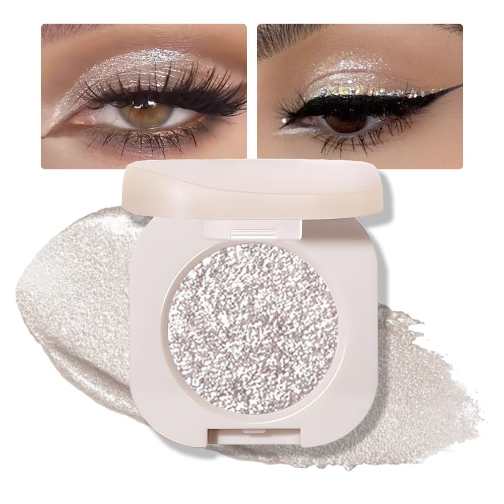 Monochrome Glitter Eyeshadow - Slive Shimmer Eye Shadow, Talc-Free, Paraben-Free, Cruelty-Free, Long-Lasting Single Eyeshadow Palette for Everyday & Special Occasions 12#