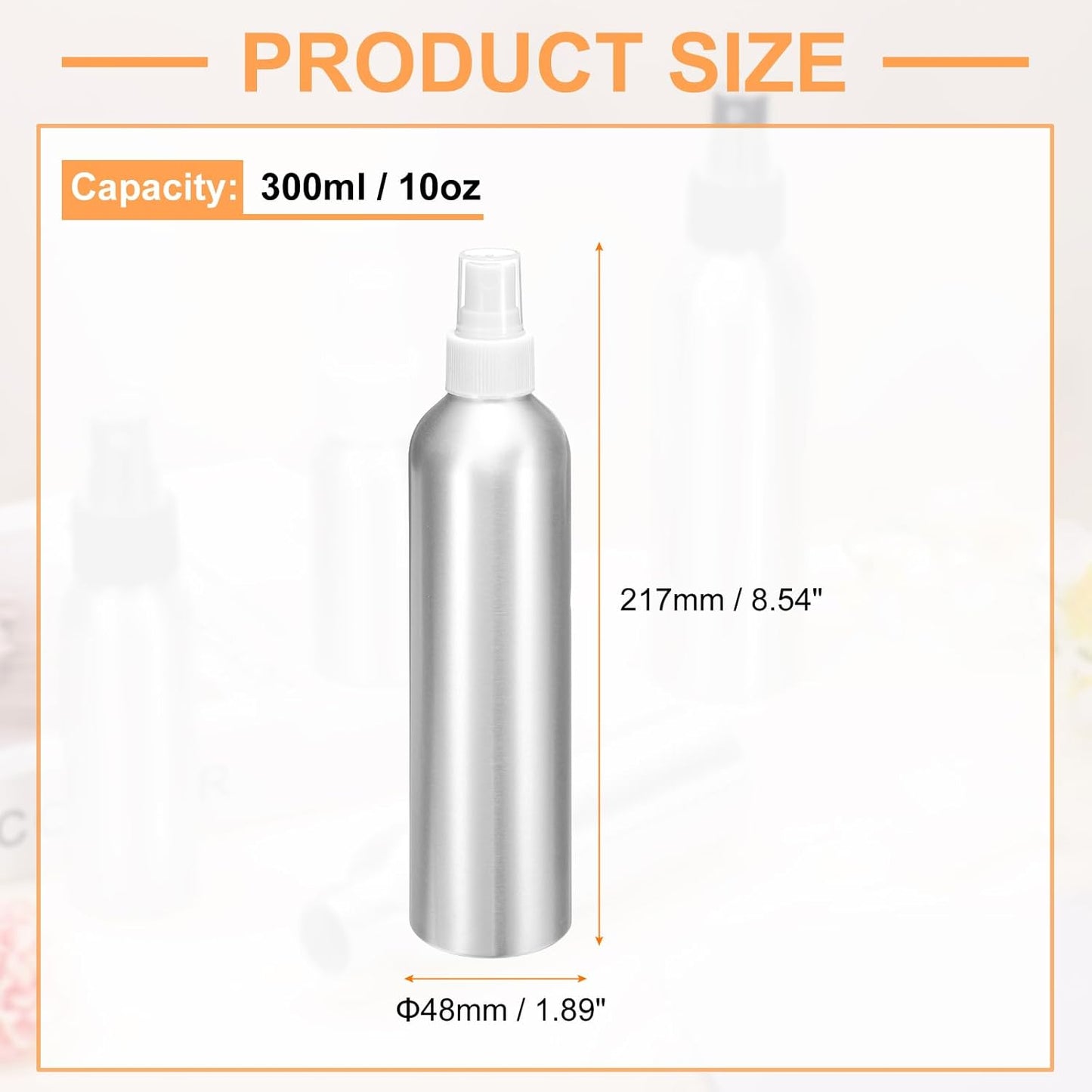 HARFINGTON 3pcs Aluminum Fine Mist Spray Bottles 300ml/10oz Metal Small Liquid Alcohol Refillable Travel Container with White Plastic Nozzle Cap for Perfume Skincare Cosmetic Storage Bottle