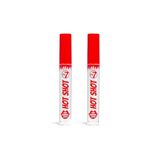 W7 Hot Shot Plumping Gloss Bundle - Enhancing Plump Effect For Fuller Lips - Clear, Natural, High Shine Finish - 2 Pack