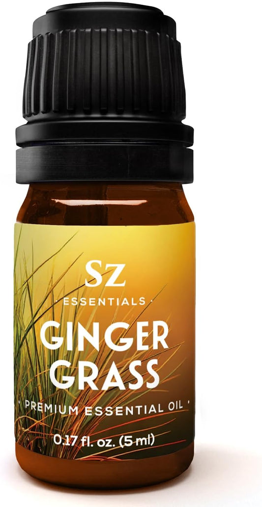 – Ginger Grass Essential Oil – 100% Pure & Undiluted (Cymbopogon martinii VAR. Sofia)– Fresh Citrusy Earthy Aroma – Aromatherapy, Perfumery, Skin Care – Therapeutic Grade - 1/6 oz. 5 mL