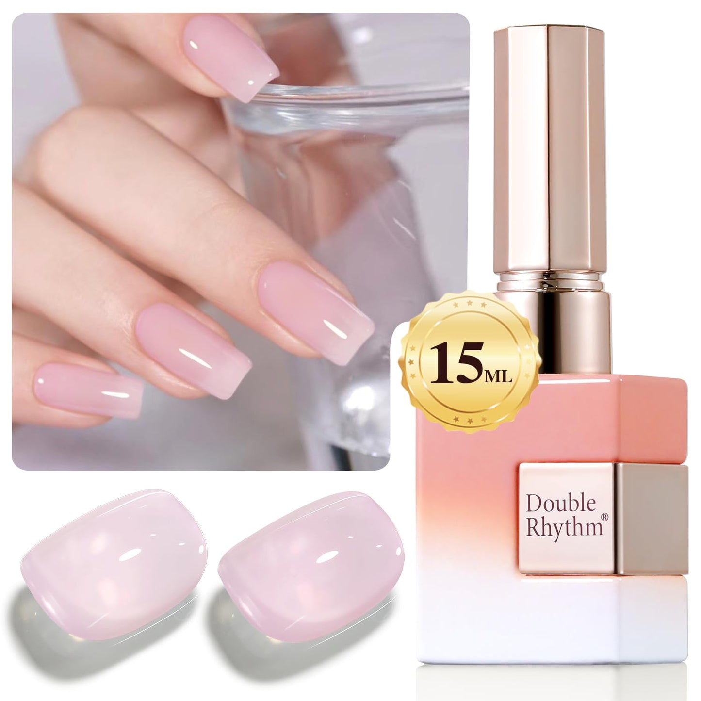 Double Rhythm Gel Polish Translucent Sheer Neutral Natural Light Milky Same Color Same Bottle 15ML Jelly Polish Art DIY at Home (Light Pink-A1381)