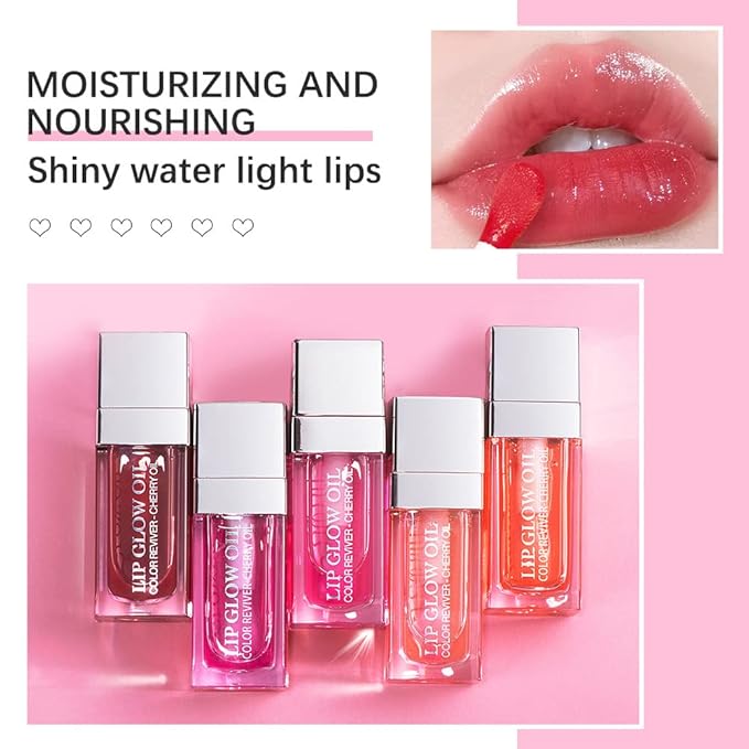 Yasovigi Hydrating Lip Oil Plumping Lip Tint Moisturizing Lip Gloss, Transparent Lip Balm Care Stick Nourishing Repairing Non-sticky, Moisture&Lighten Lip Lines (5 Colors Set)