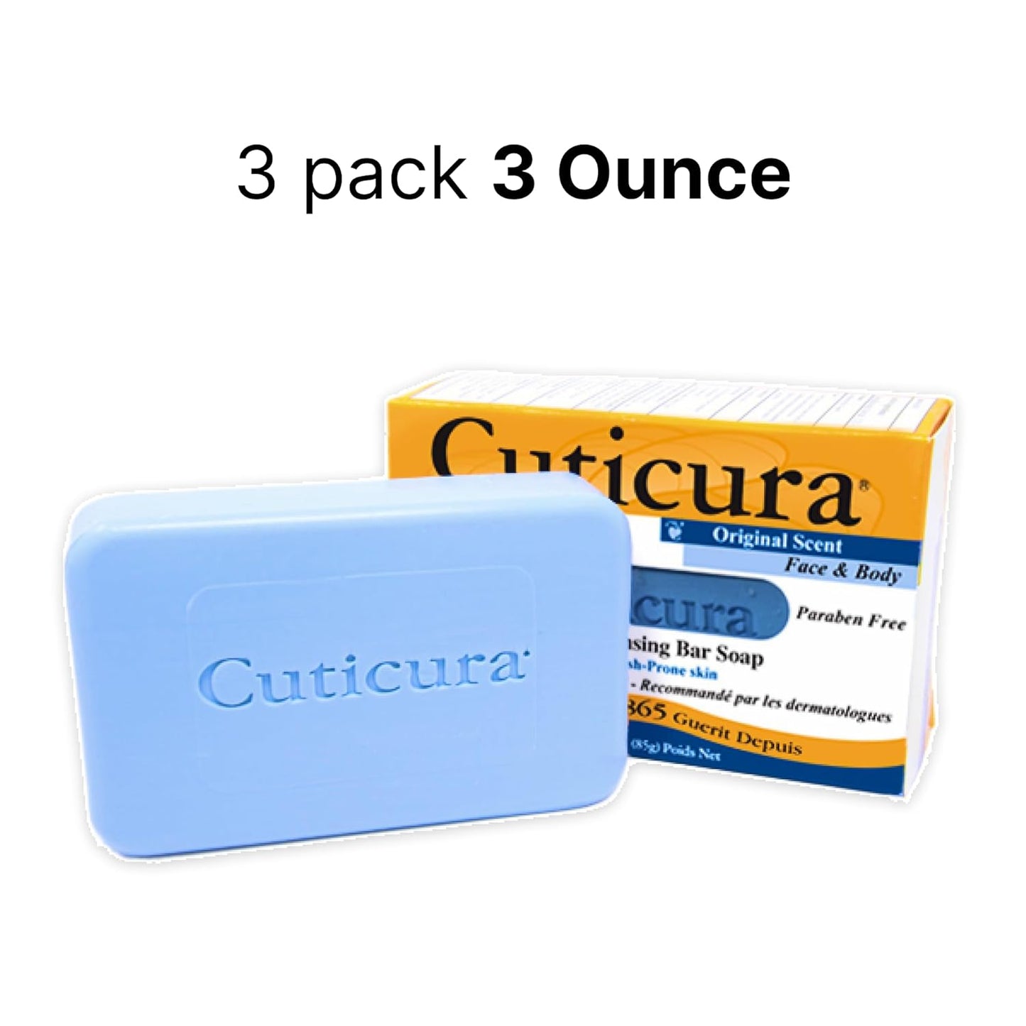 Cuticura Official Deep Cleansing Face and Body Soap - 3 oz (Pack of 3)