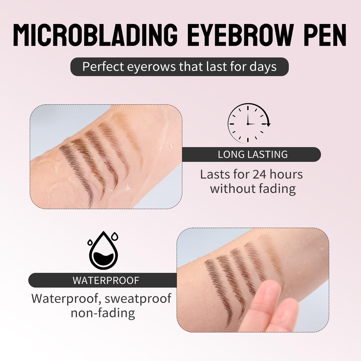 Microblading Eyebrow Pen,2-in-1 Dual-Ended Eye Brow Pencil with 2-Fork-Tip and Precise Brush-Tip, Waterproof Long Lasting Eyebrow Pen for Natural Hair-Like Brows(Brown)