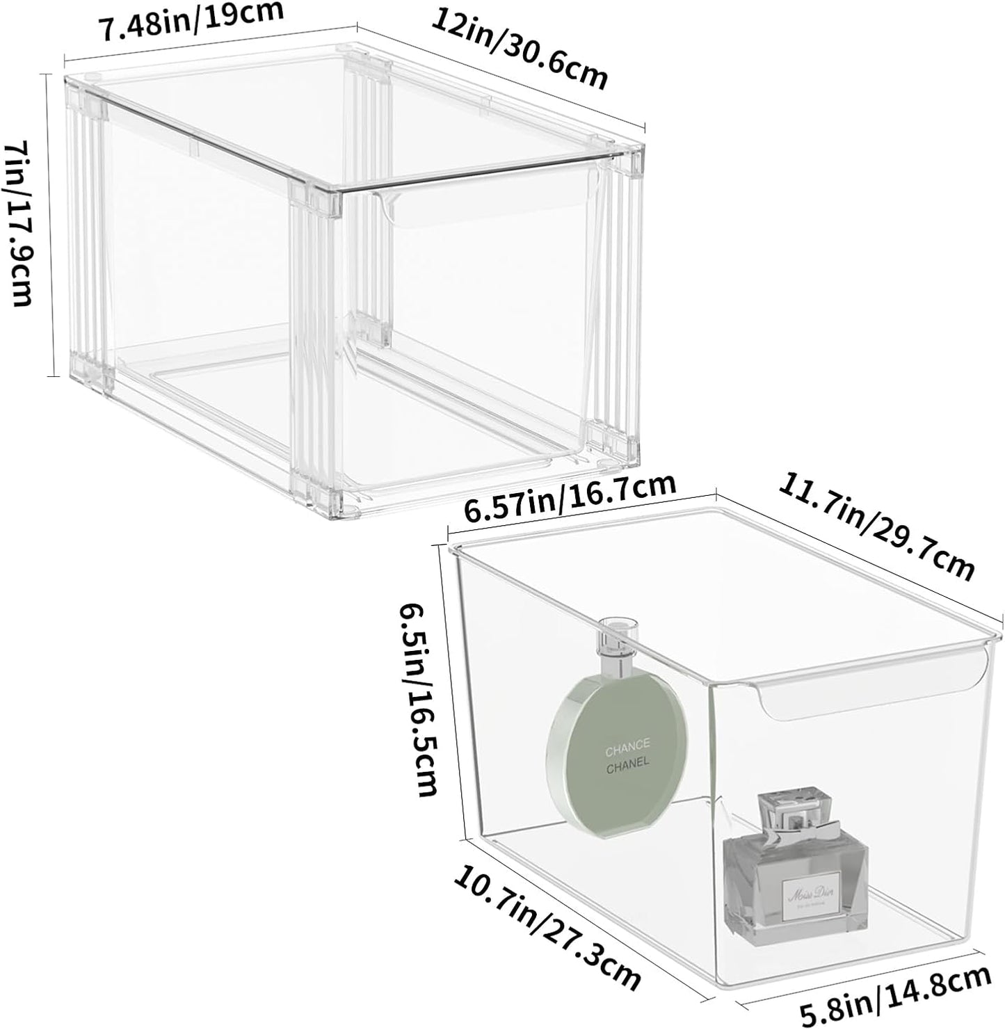 Stackable Kitchen Storage Drawers,Clear with Handles Acrylic Bathroom Makeup Organizer Bins,Easily Assemble,For Vanity, Undersink, Kitchen Cabinet,Pantry Organization and Storage (2Pack)