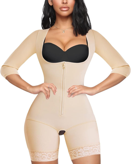 MERYOSZ Full Body Waist Trainer for Women Zipper Tummy Control Bodysuit Upper Arm Shaper Open Bust Slimmer Corset Shapewear
