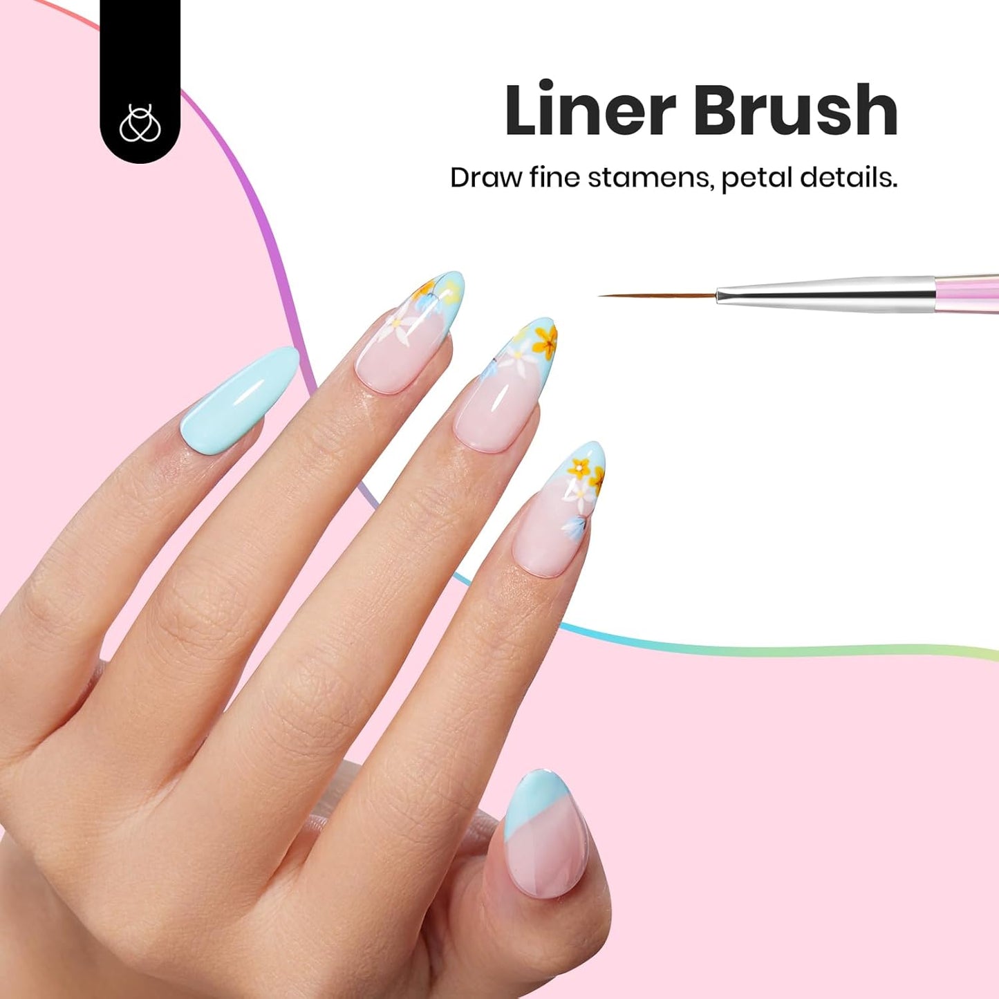 Beetles Nail Art Brushes Set for Gel Polish 3 Pcs Nail Art Design Pen and One White Painting Gel All-in-One Petal Brush Kit Flower DIY with Palette Dotting Manicure Tool Set