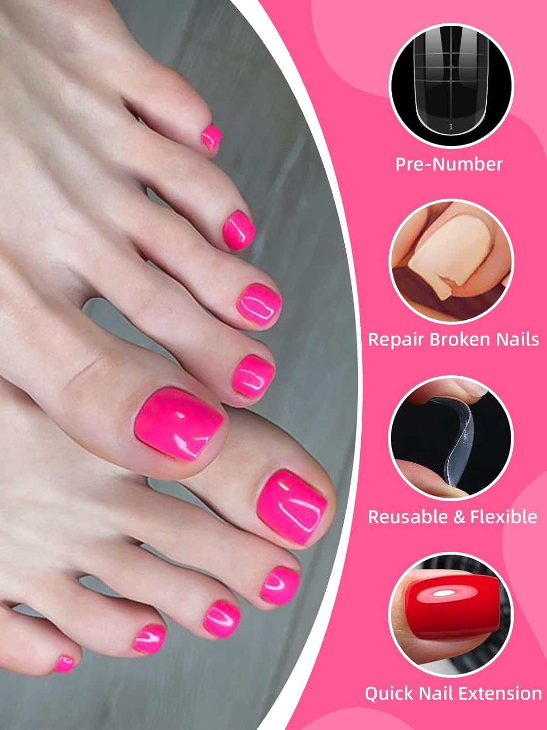 TOROKOM 300 Pcs Toe Nail Forms for Poly Extension Gel, Toenail Dual Forms Reusable Full Cover Molds for Poly Gel French Tip Acrylic Toenails Pedicure for Salon & DIY at Home 15 Sizes