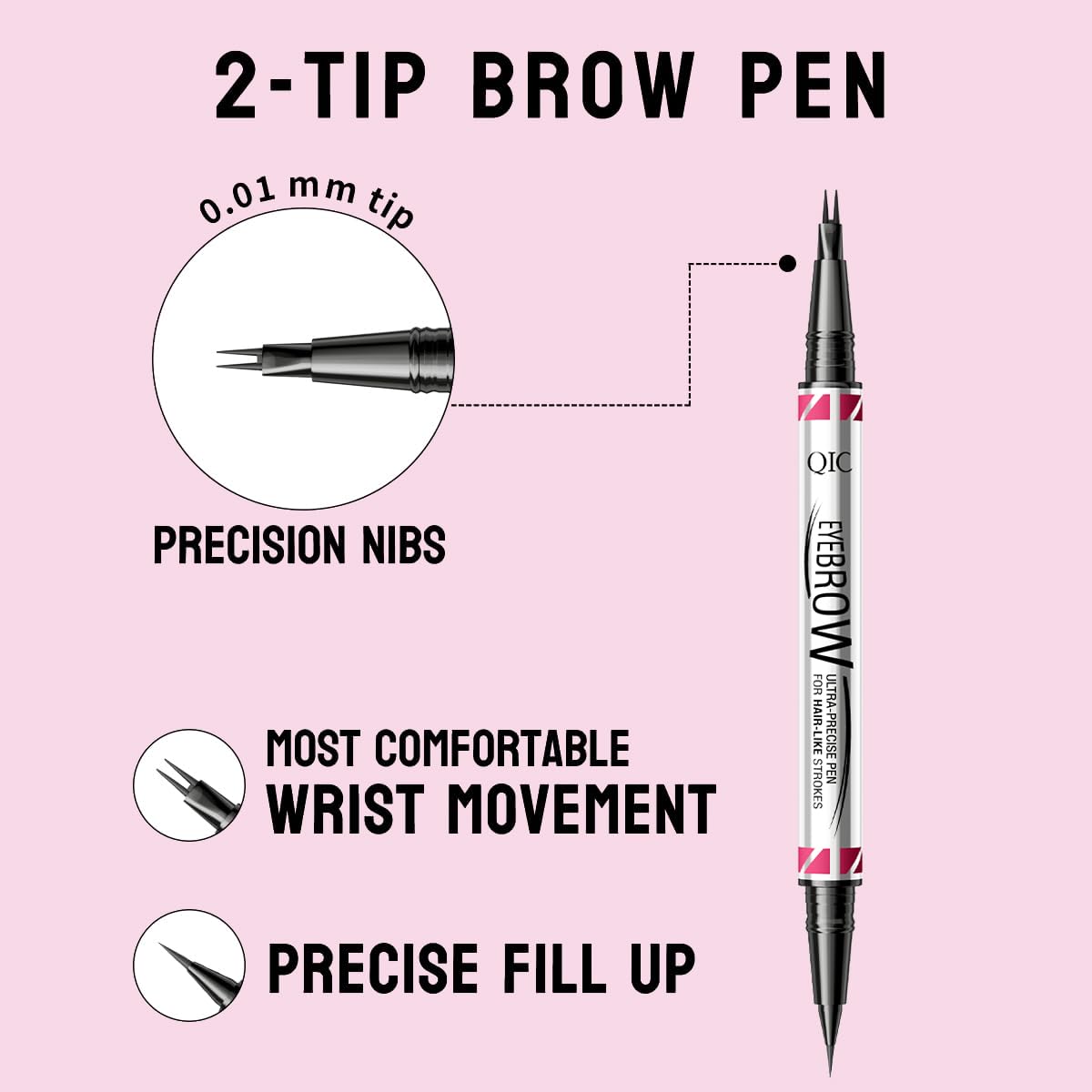 Microblading Eyebrow Pencils for Women - Eyebrow Pen 2-in-1 Dual-Ended Eye Brow Pencil with Precise 2-Fork-Tip & Brush-Tip Waterproof Eyebrow Pen for Hair-Like Brows, Last All Day, Brown