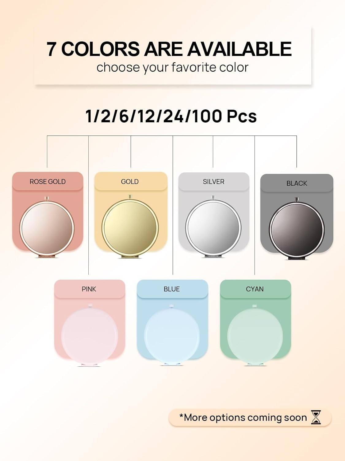 Compact Mirror Bulk, Set of 2 Double-Sided 1X/2X Magnifying Purse Pocket Makeup Mirrors(Round, Rose Gold)