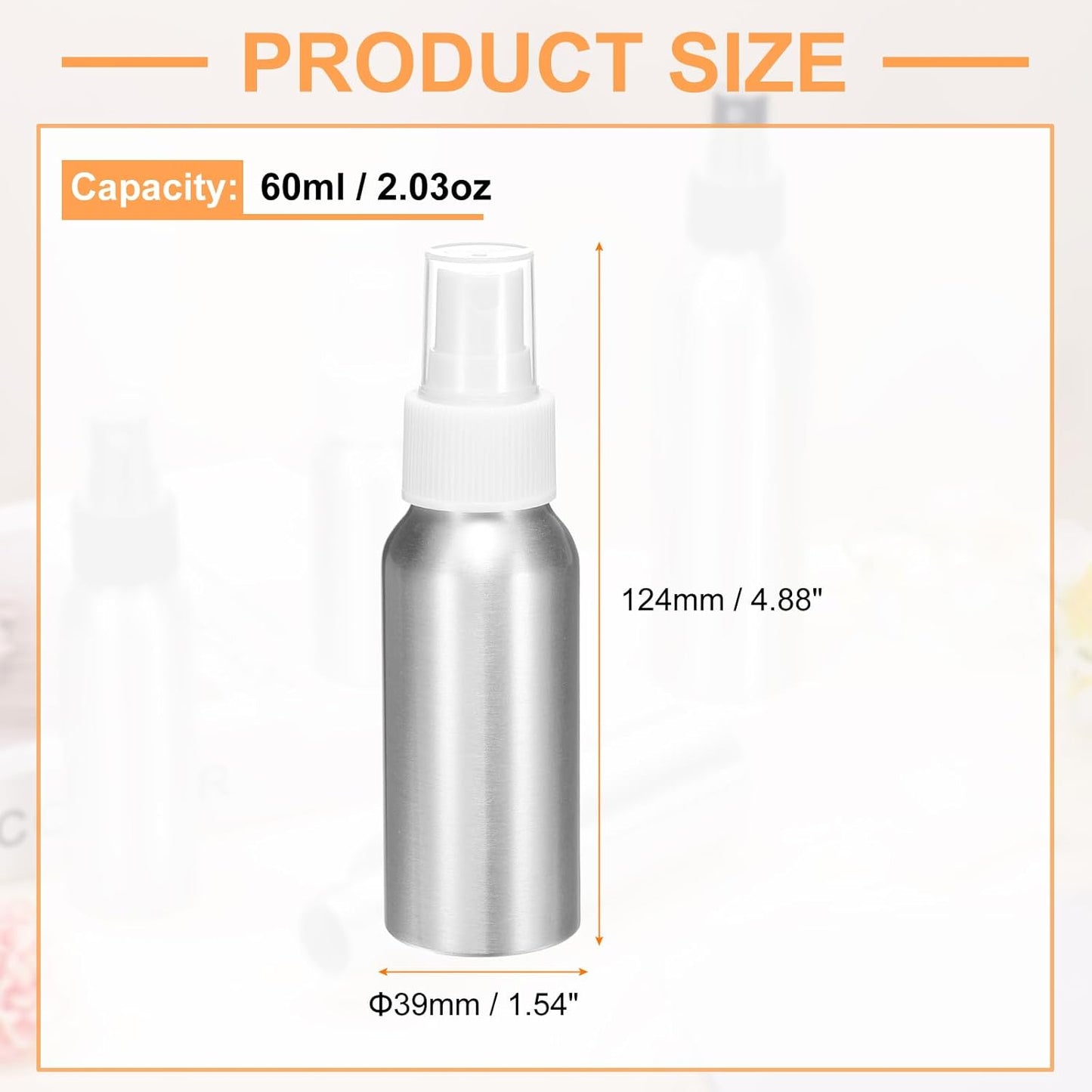 HARFINGTON Aluminum Fine Mist Spray Bottles 60ml/2.03oz Metal Small Liquid Alcohol Refillable Travel Container with White Plastic Nozzle Cap for Perfume Skincare Cosmetic Storage Bottle
