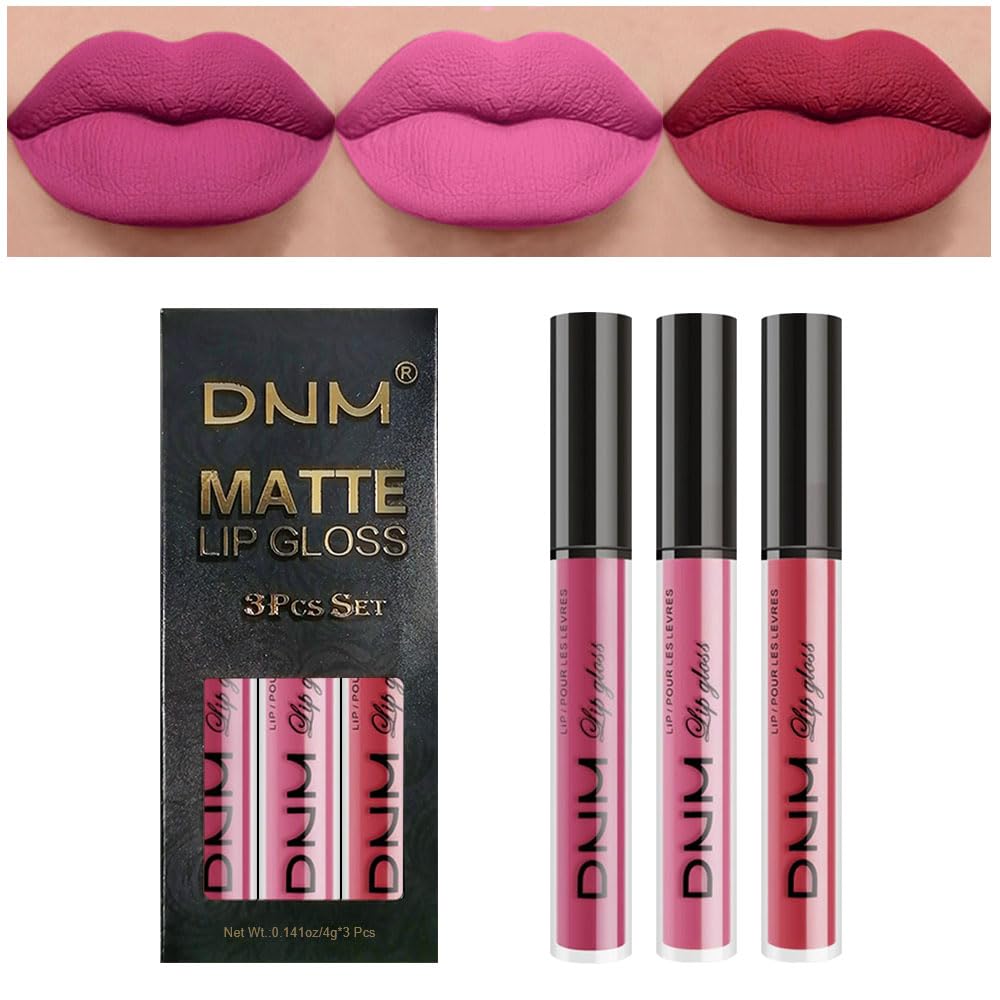 evpct 3Pcs Rose red plum Warm pink Deep cranberry Matte Liquid Lipstick Set for Women 24-hour Matte Lipstick Lip Stain Gloss Long Lasting 24 Smudge Waterproof labiales mate larga duracion 24