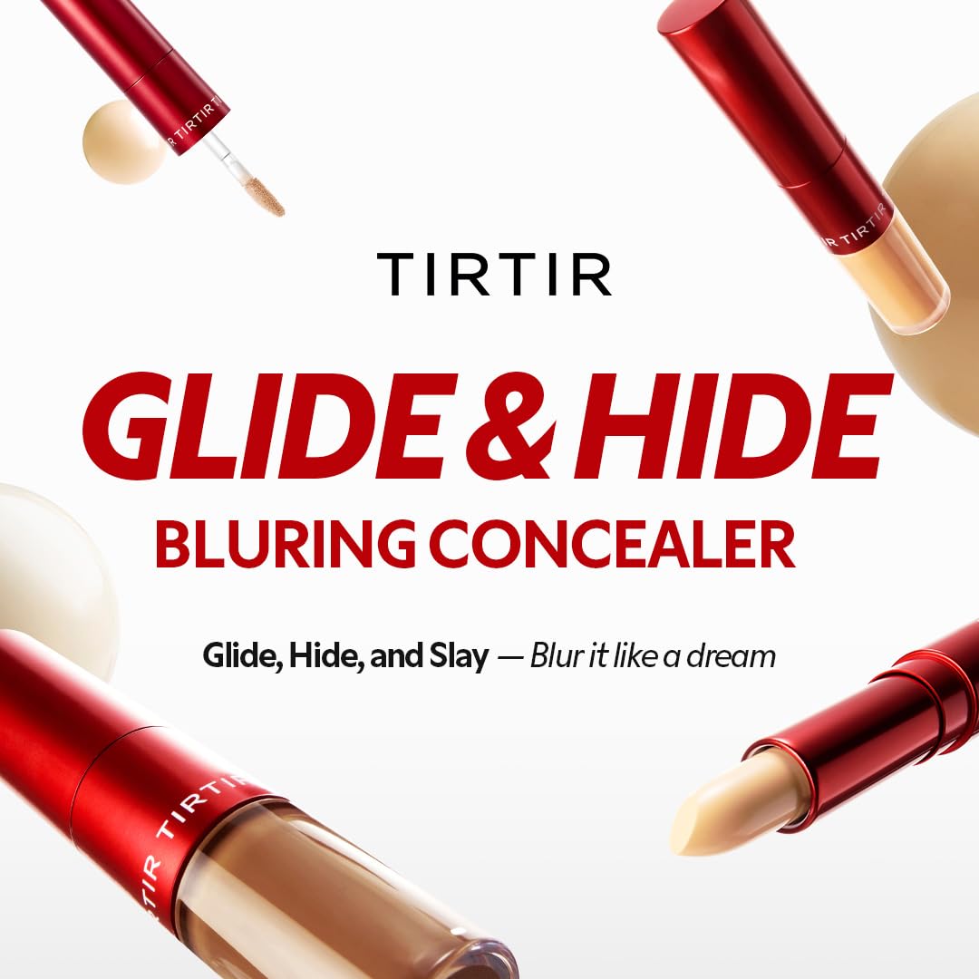 TIRTIR Glide&Hide Blurring Concealer - Creamy texture, Conceals dark circles and wrinkles, Dual formula (liquid tip & balm stick), Long-lasting wear, Korean Makeup, #6.8C, 0.28 Oz