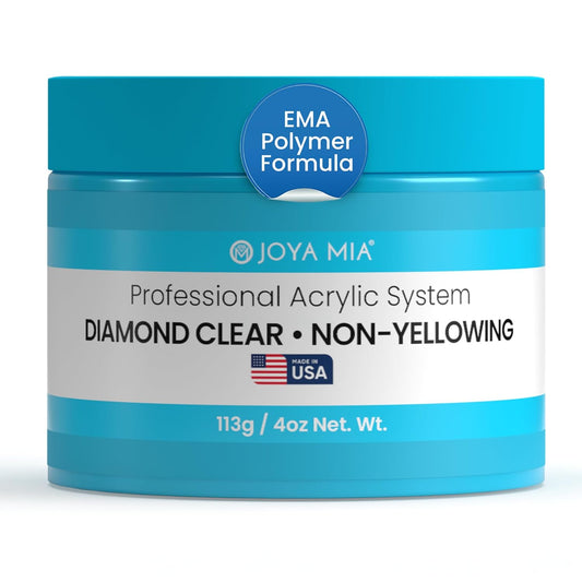 Joya Mia Acrylic Powder for Nails, MMA-Free, Super Adhesion Professional Powder for Flawless & Long-Lasting Nail Enhancements, Easy Application, Vibrant & Stunning Colors - Diamond Clear, 4 oz