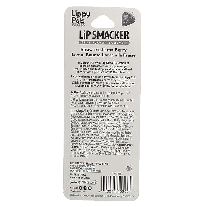 Lip Smacker Lippy Pals Swirls Llama, Flavored Moisturizing & Smoothing Soft Shine Lip Balm, Hydrating & Protecting Fun Tasty Glossy Finish, Cruelty-Free & Vegan - Straw-Ma-Llama Berry