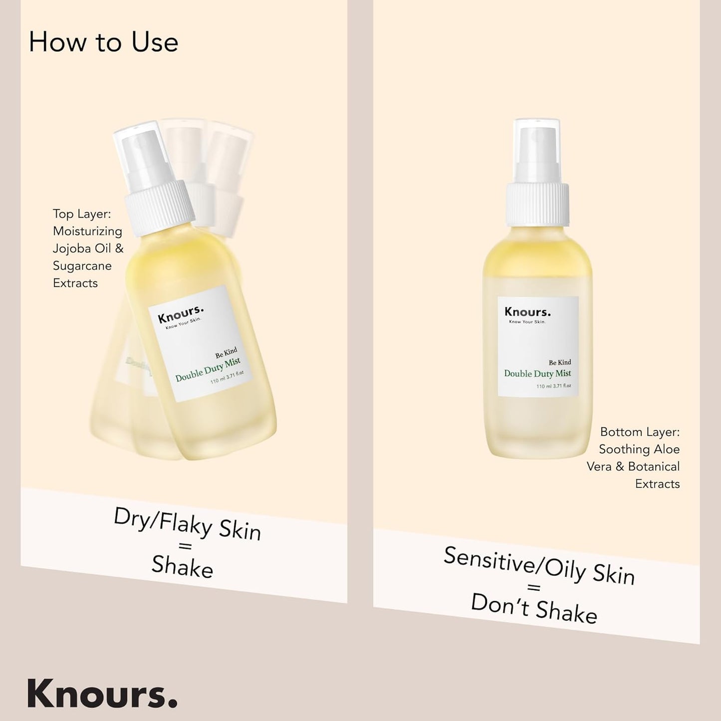 Knours Korean Cycle-Conscious 3 M's Hydrating Jojoba Oil + Aloe Vera H2O | Knours Be Kind Face Mist Spray | Vegan Squalane | Dry, Sensitive Skin | for Redness | EWG Verified |110ml/3.72oz