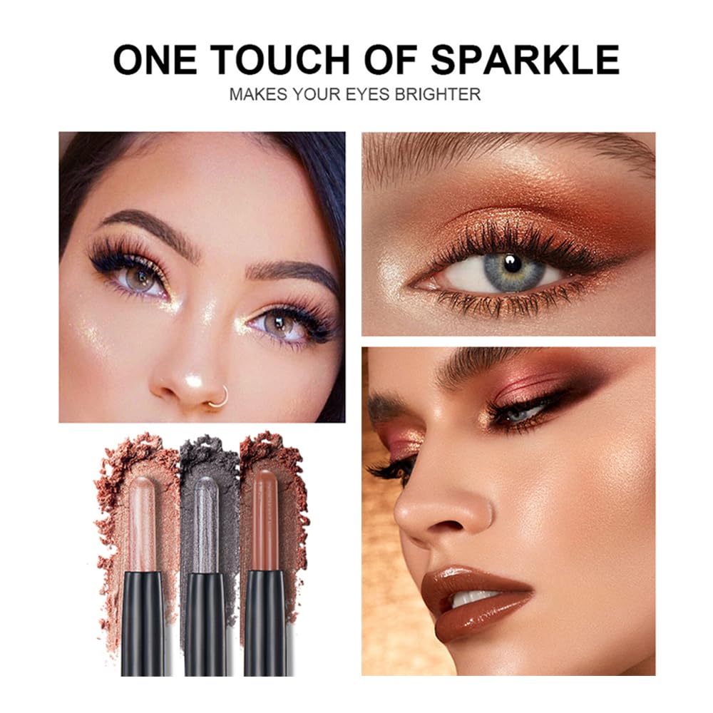 Coffee Eyeshadow Stick Makeup, Cream Shimmer Eye Shadow Pencil, Hypoallergenic Waterproof Long Lasting Crayon, Smooth Glitter Primer Palette Eyeliner Make up