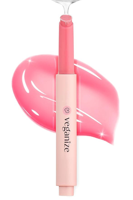 Veganize Collagen Lip Glass Balm | Hydrating Lip Balm in 9 Vibrant Colors | Moisturizing Lip Care Infused with Collagen Jelly Magic | No Animal Trial Lip Balm 0.06 oz (No. 2 Shy Pink)