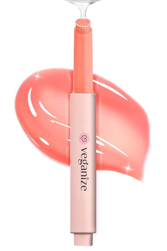Veganize Collagen Lip Glass Balm | Hydrating Lip Balm in 9 Vibrant Colors | Moisturizing Lip Care Infused with Collagen Jelly Magic | No Animal Trial Lip Balm 0.06 oz (N0. 4 Light Peach)