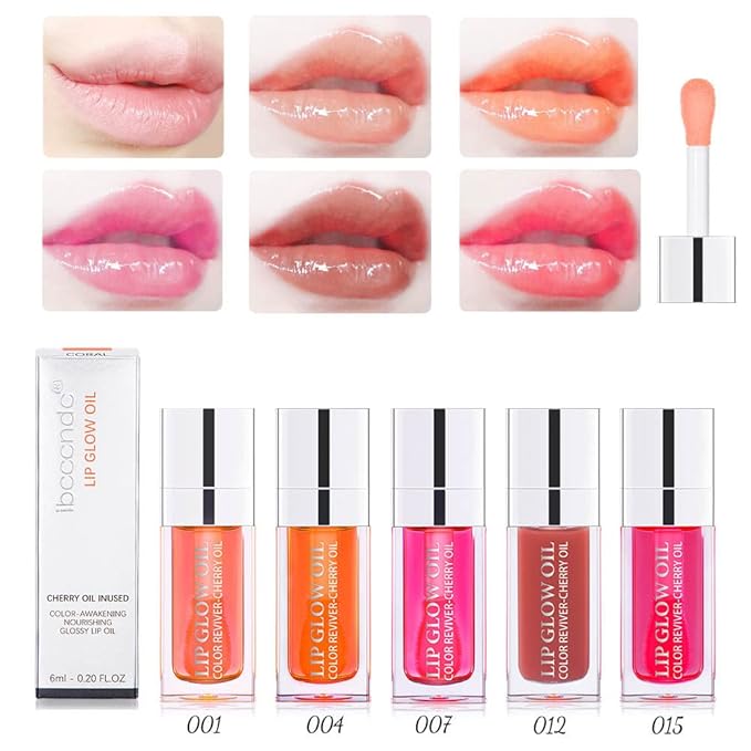 Lip Glow Oil, Care Of Lips Enjoy Lip Spa, Lip Color Oil, Hydrating Lip Balm, Lip Oil Gloss Tinted Hydrating Lip Care, Lip Lines Lip Crystal Jelly Moisturizing (004 Coral)